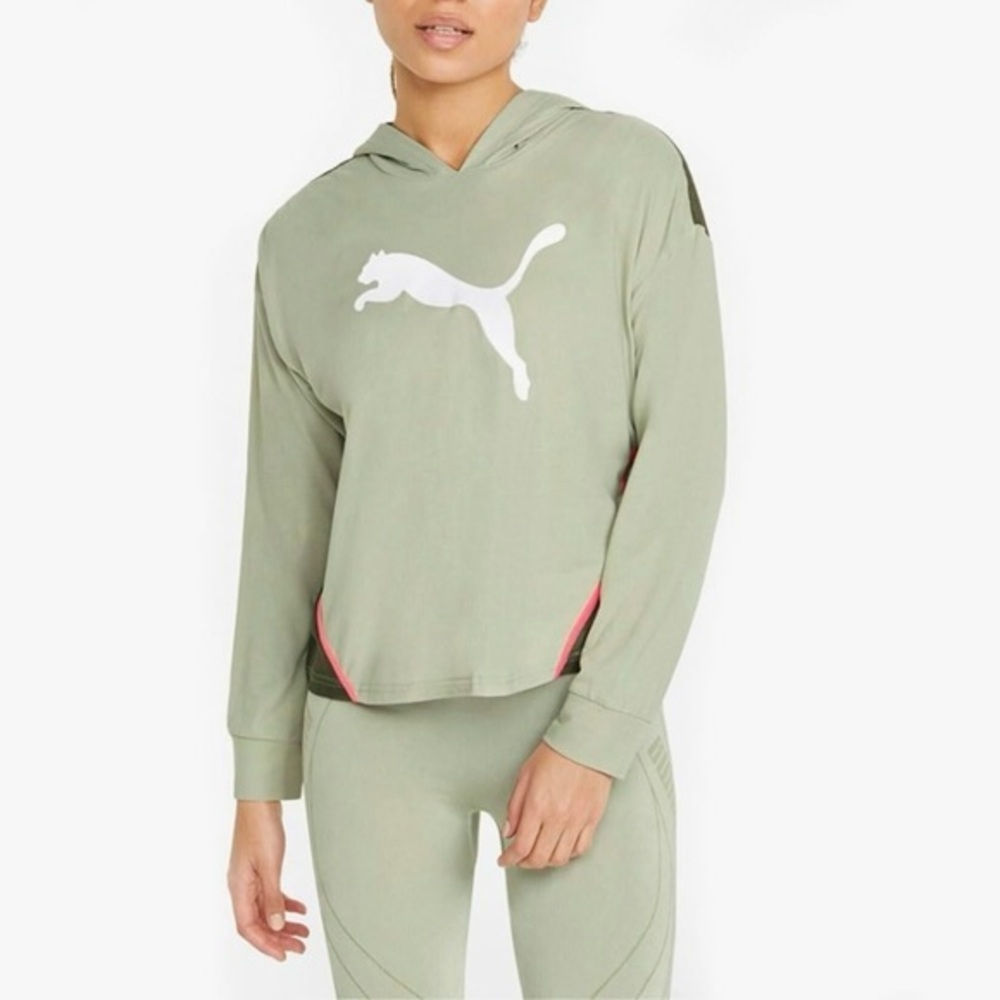 Puma Womens Green Mesh Back Lightweight Hoodie Moisture Wicking Size Medium